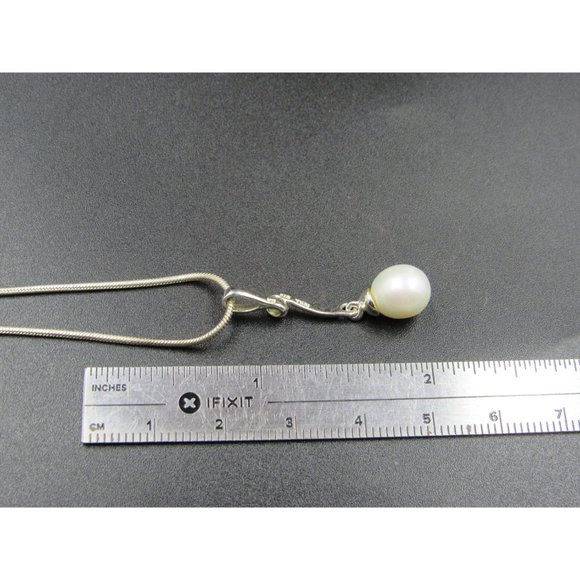 18" Sterling Silver Twisted Pearl Odd Pendant Necklace Vintage Minimalist - Picture 6 of 7